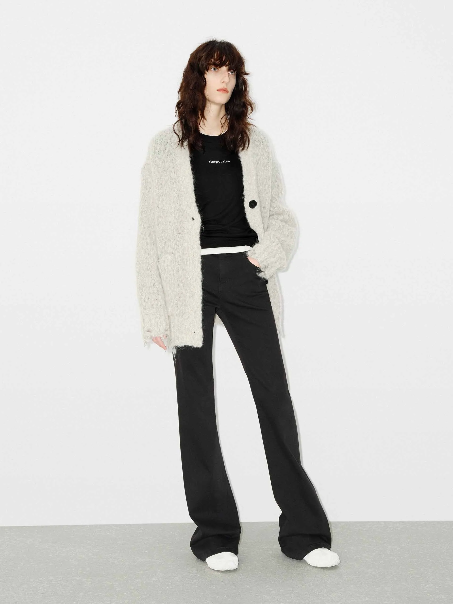Cotton Blend Black Flared Jeans