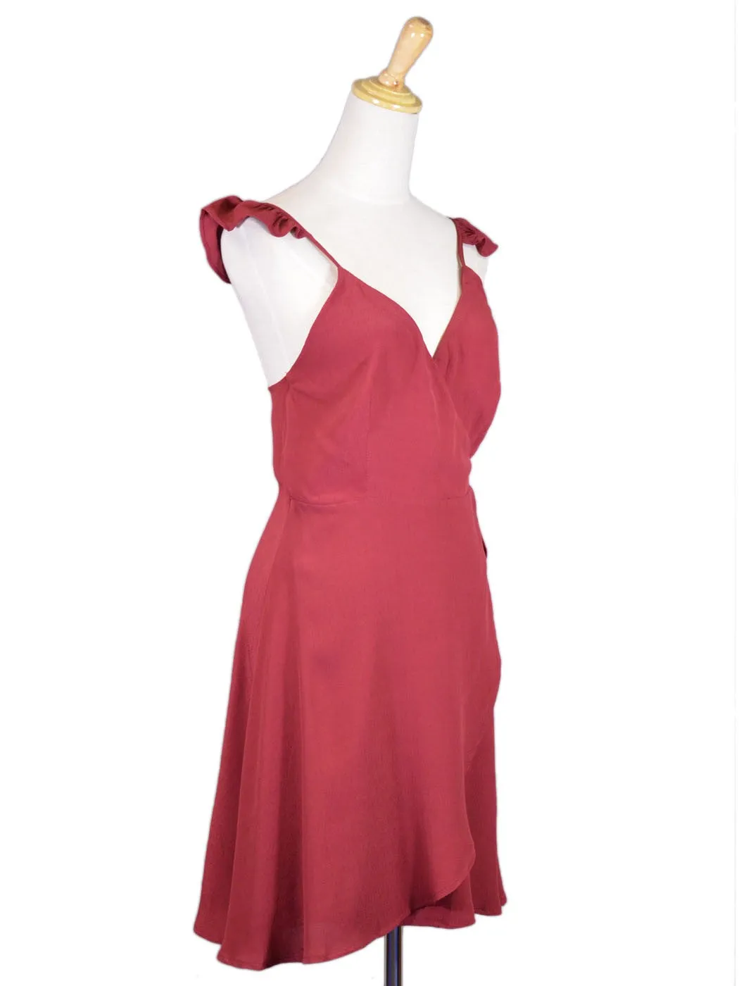 Cotton Candy Siren Iconic Ruffle Shoulder V-Neck Woven Wrap Tie Evening Dress