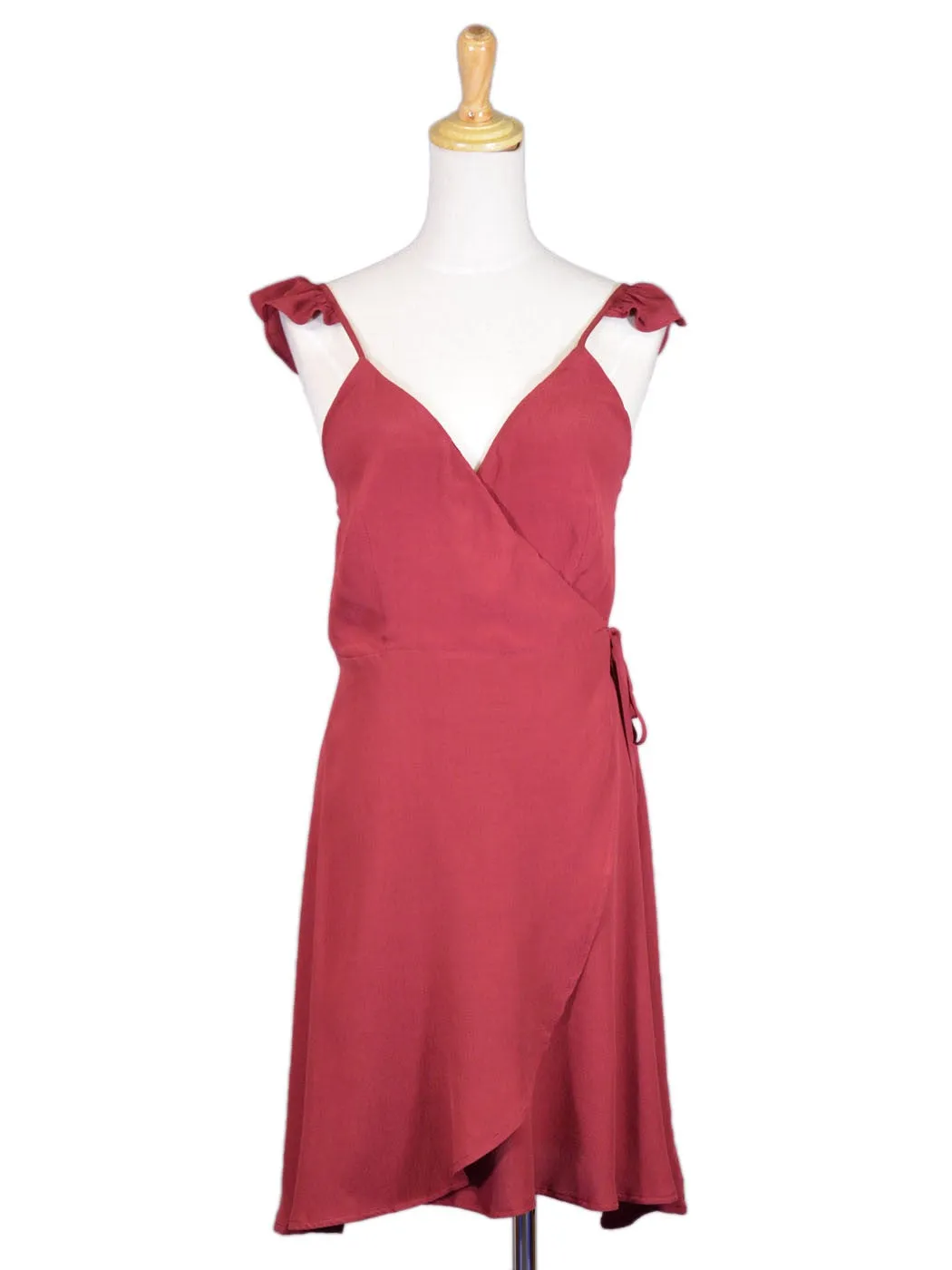 Cotton Candy Siren Iconic Ruffle Shoulder V-Neck Woven Wrap Tie Evening Dress
