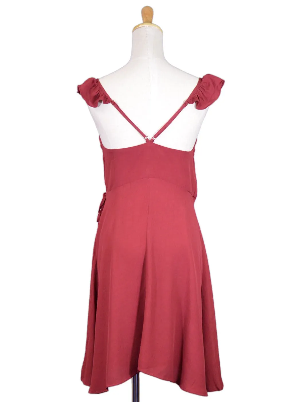 Cotton Candy Siren Iconic Ruffle Shoulder V-Neck Woven Wrap Tie Evening Dress
