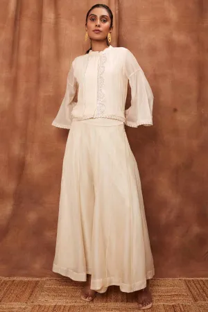 Cream Silk Pintuck Top & Pants