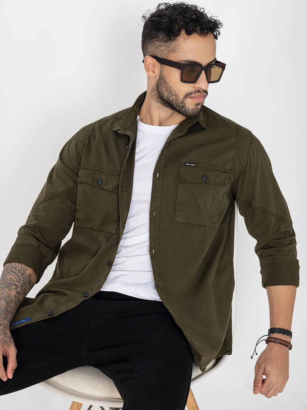 Dark olive utility double pockets