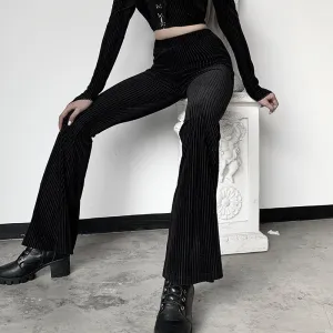 Dark Retro High Waist slim drop bell flared pants ins suede pit strip casual wide leg trousers for girls