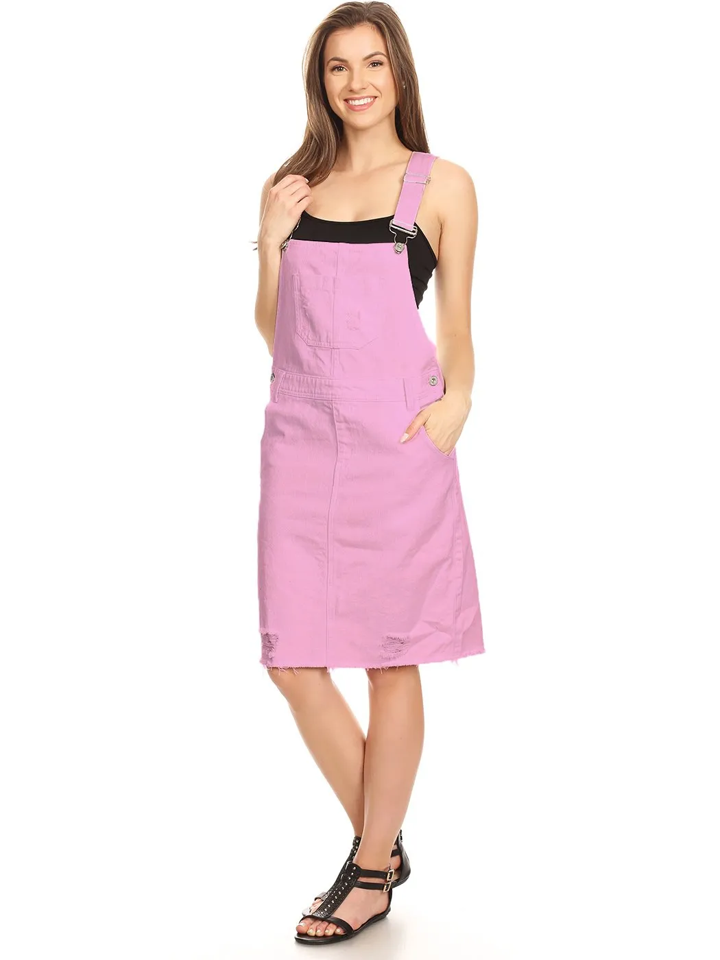 Distressed Denim Overall Midi Dress