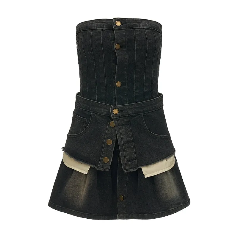 Distressed Denim Wrap Dress