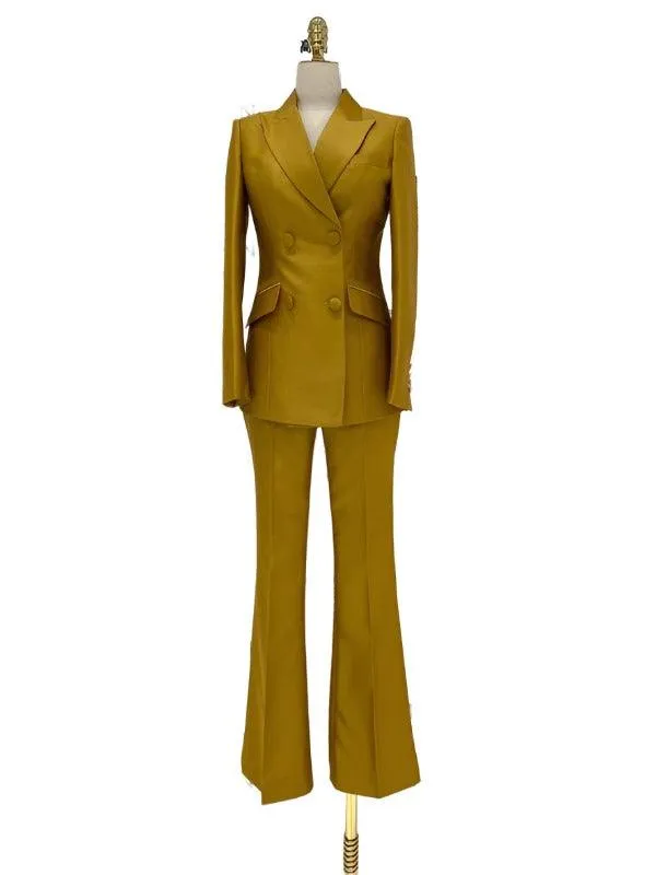 Double-Breasted Flared Pant Suit - Two-Piece Women Suit
