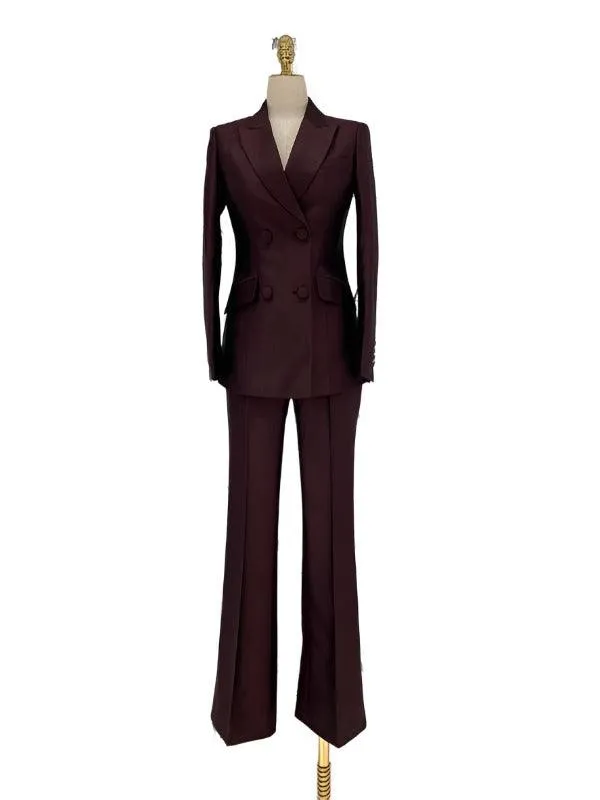 Double-Breasted Flared Pant Suit - Two-Piece Women Suit