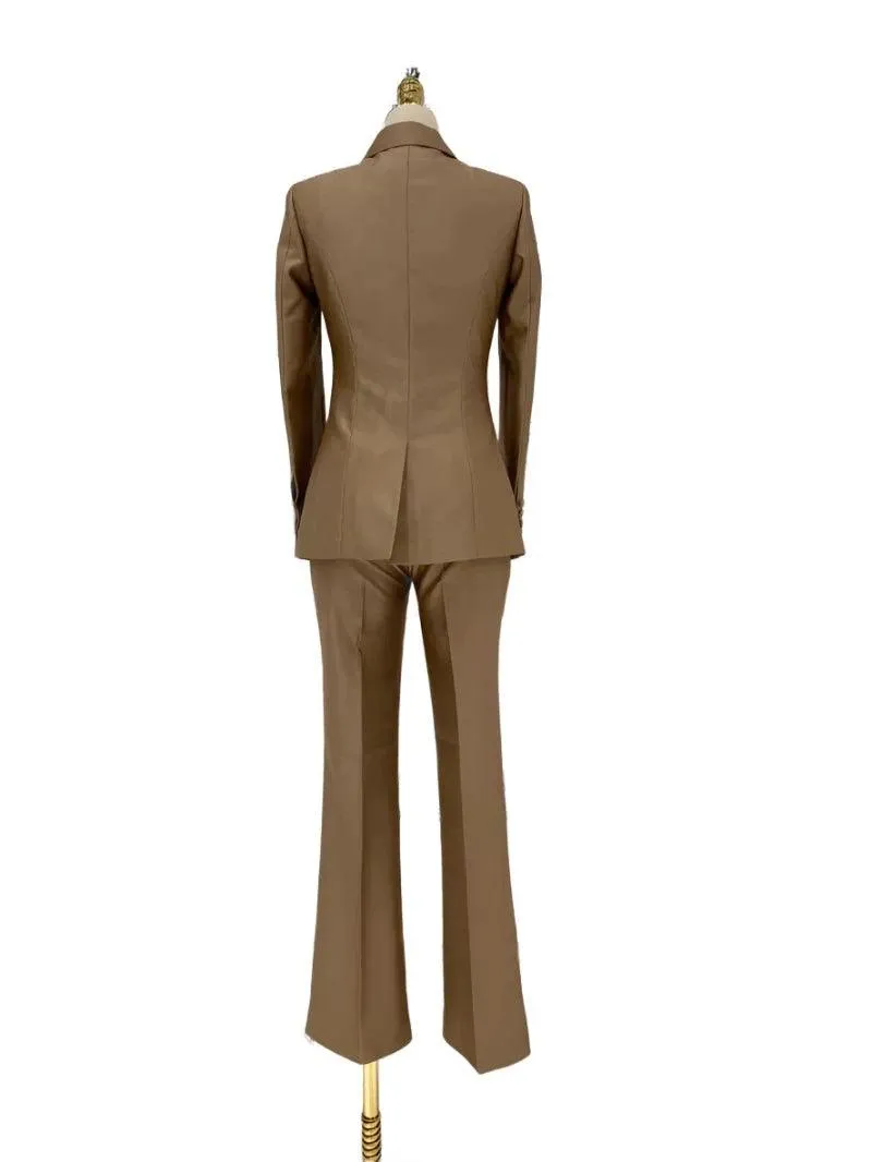 Double-Breasted Flared Pant Suit - Two-Piece Women Suit