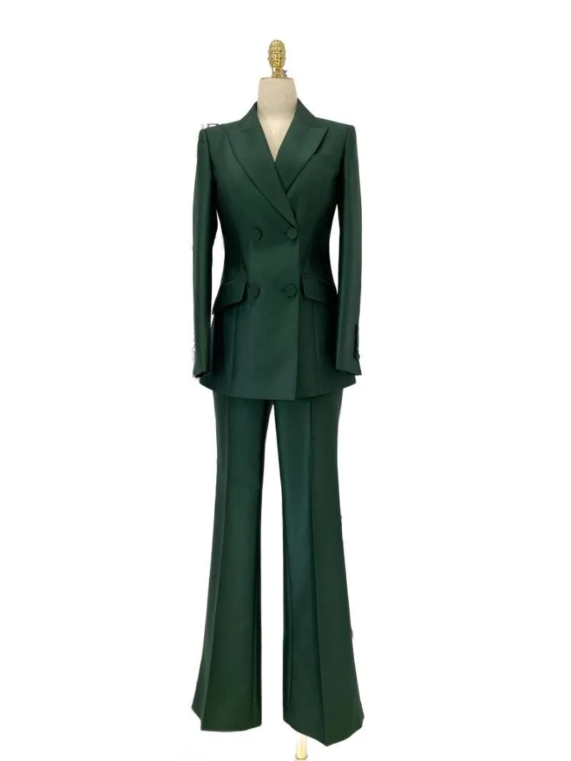 Double-Breasted Flared Pant Suit - Two-Piece Women Suit