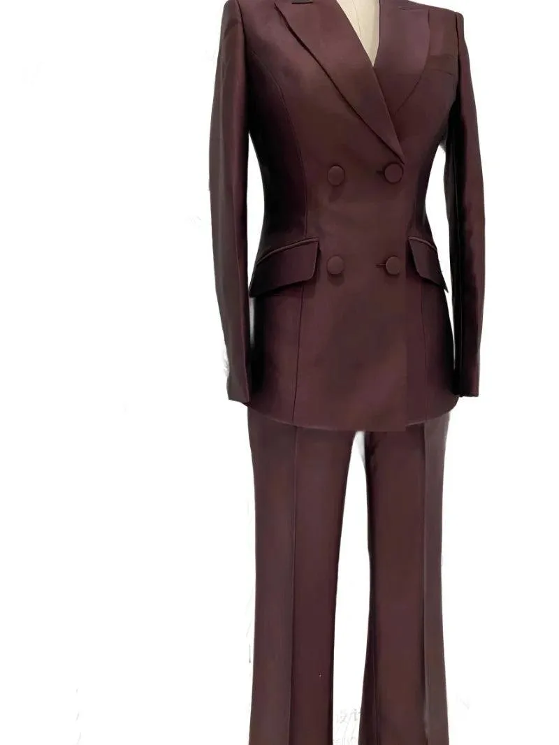 Double-Breasted Flared Pant Suit - Two-Piece Women Suit