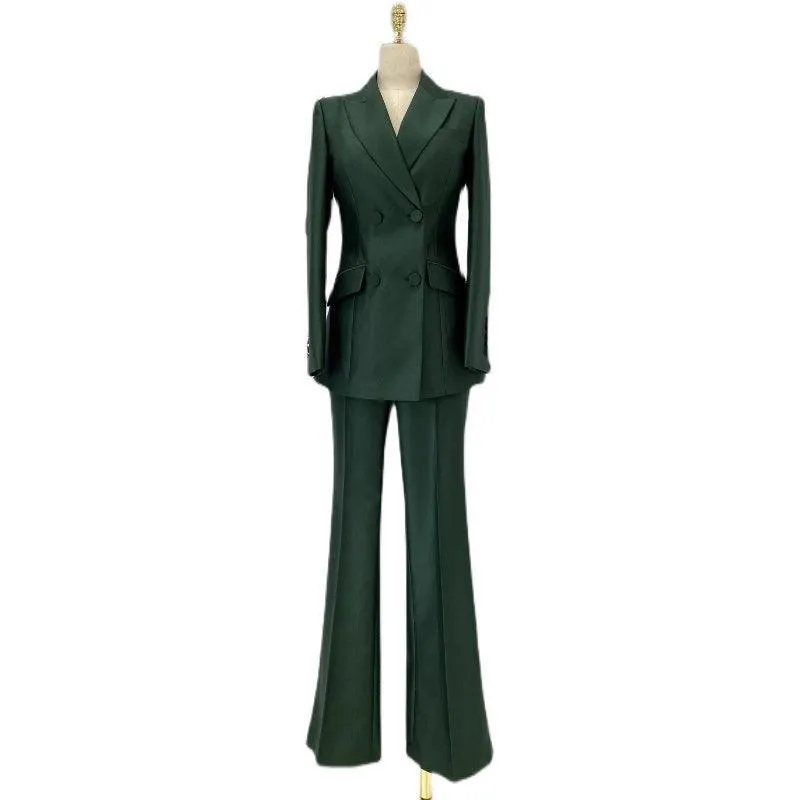 Double-Breasted Flared Pant Suit - Two-Piece Women Suit