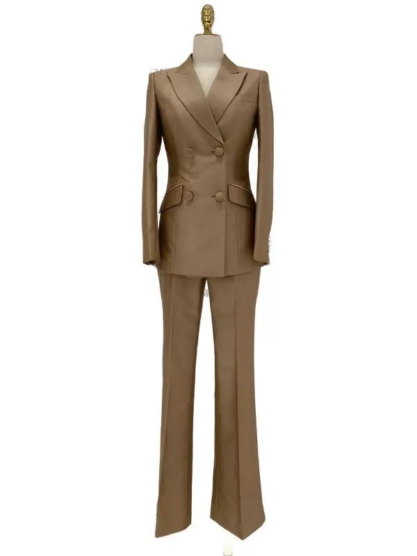 Double-Breasted Flared Pant Suit - Two-Piece Women Suit
