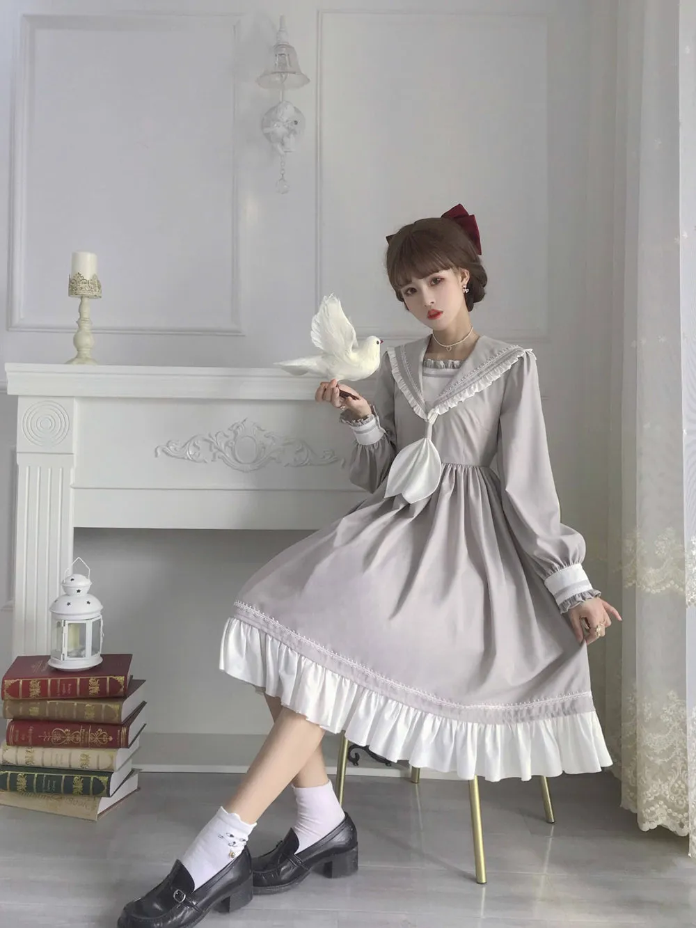 EESSILY~Shimmer Dust~Sailor Collar Lolita OP Dress