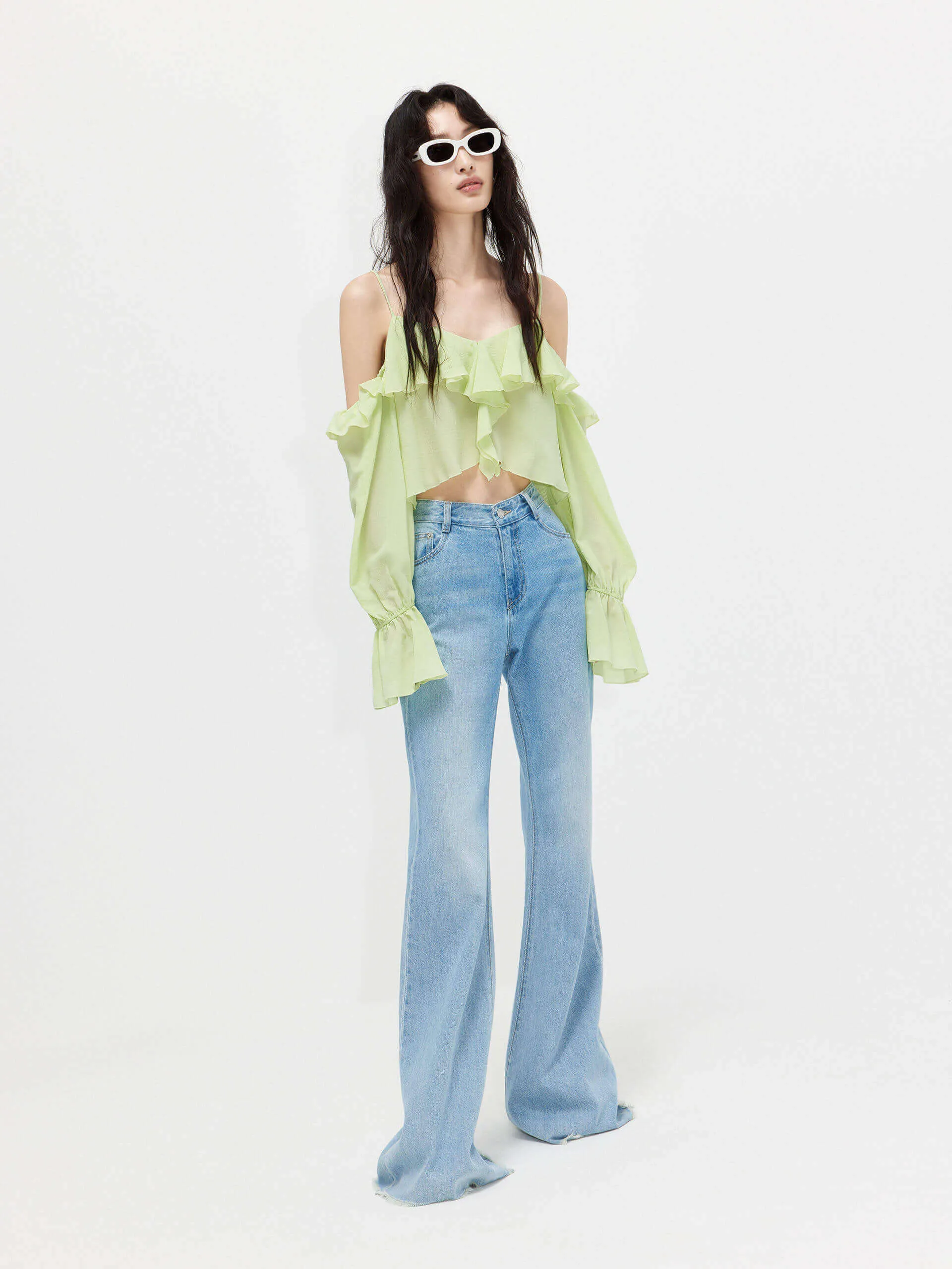 Flared Leg Cotton Jeans