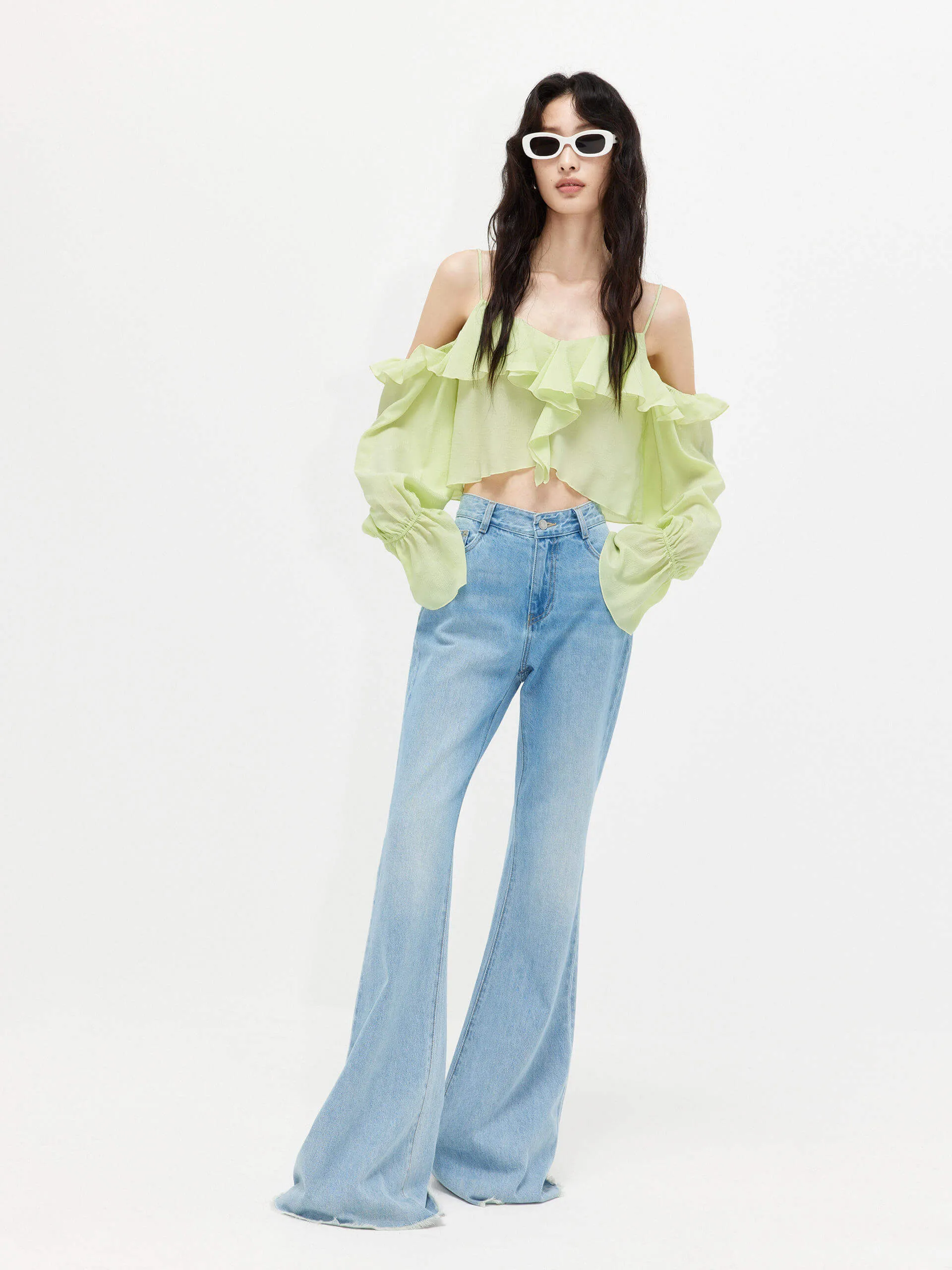 Flared Leg Cotton Jeans