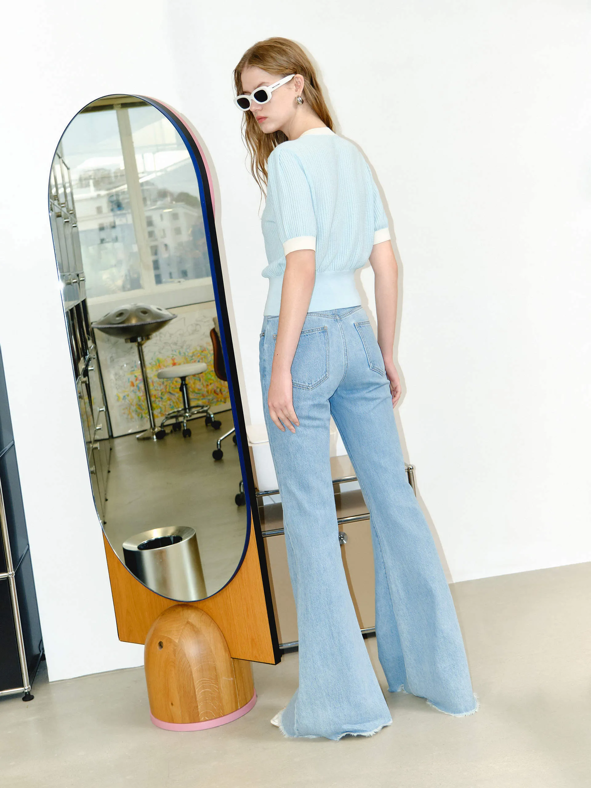 Flared Leg Cotton Jeans