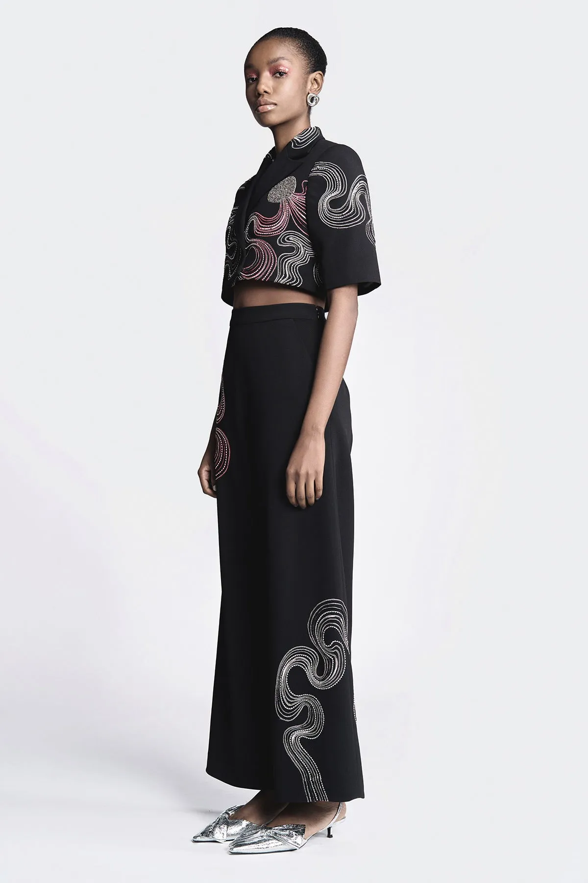 Flared Pants of (Waves and Circles Cropped Blazer)