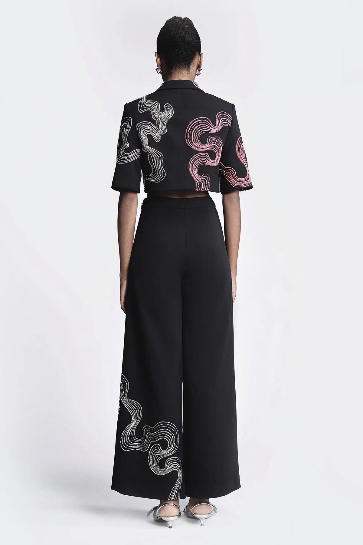 Flared Pants of (Waves and Circles Cropped Blazer)