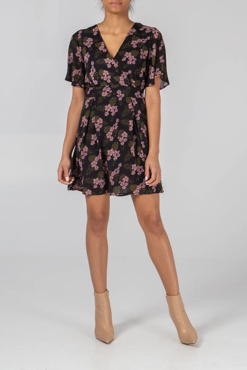 Floral Wrap Tie Back Mini Dress