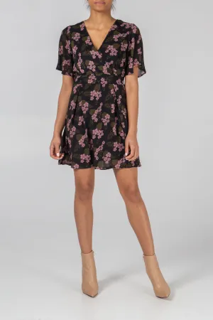 Floral Wrap Tie Back Mini Dress