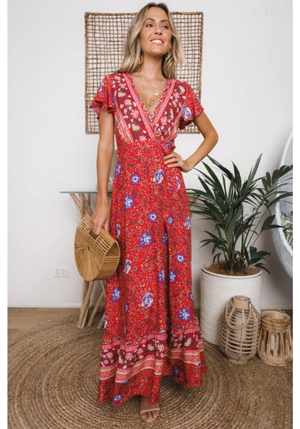 Flower Long Maxi Wrap Dress