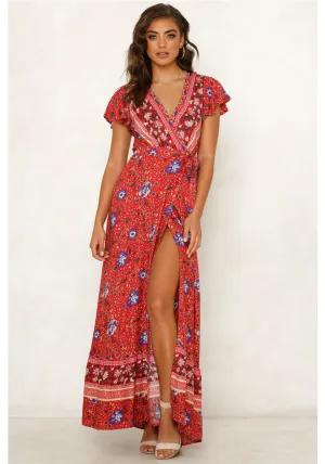 Flower Long Maxi Wrap Dress