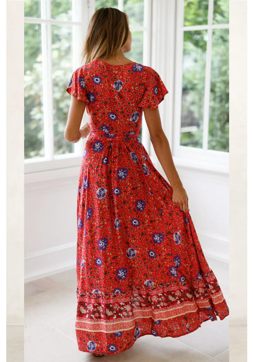 Flower Long Maxi Wrap Dress