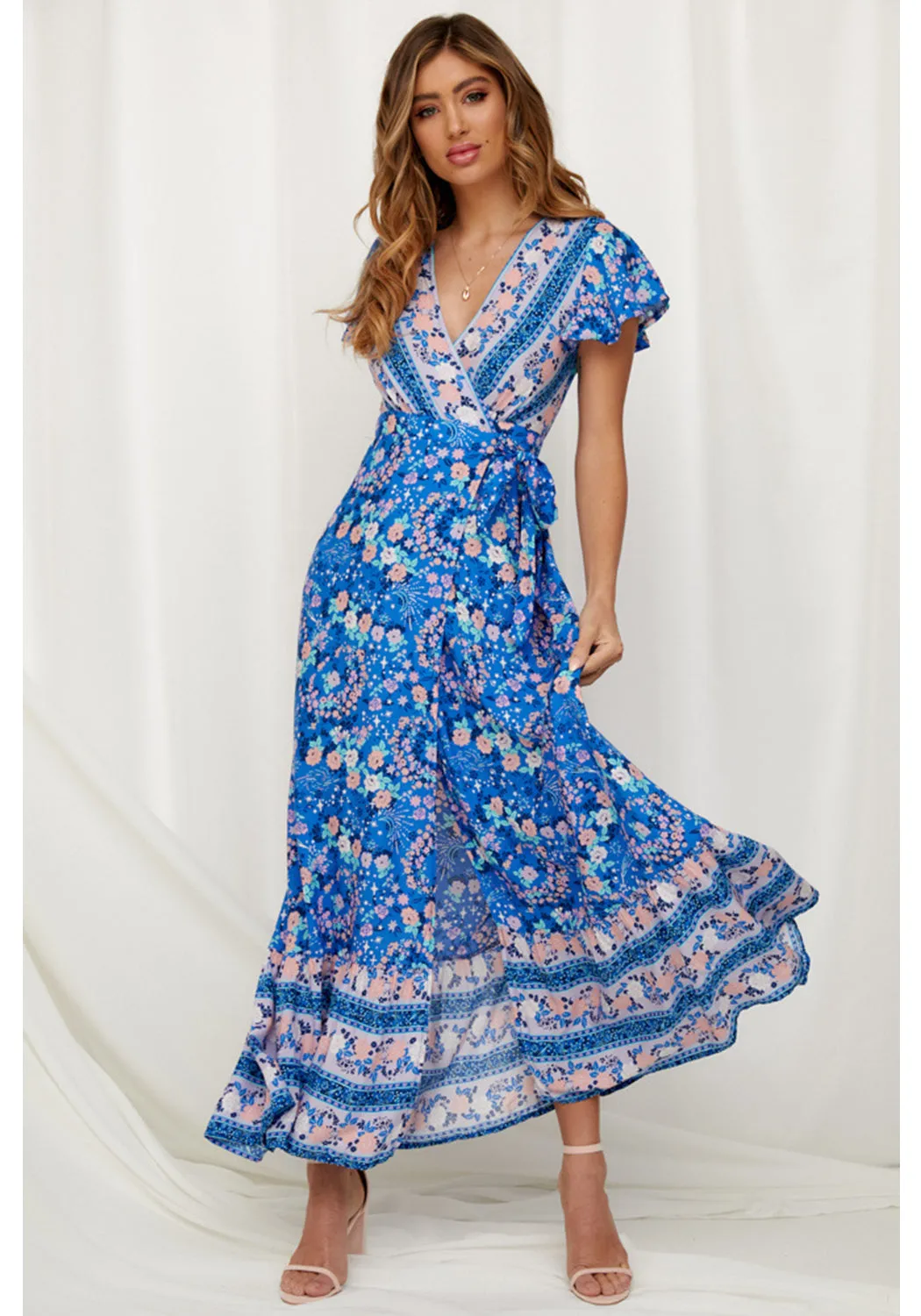 Flower Long Maxi Wrap Dress