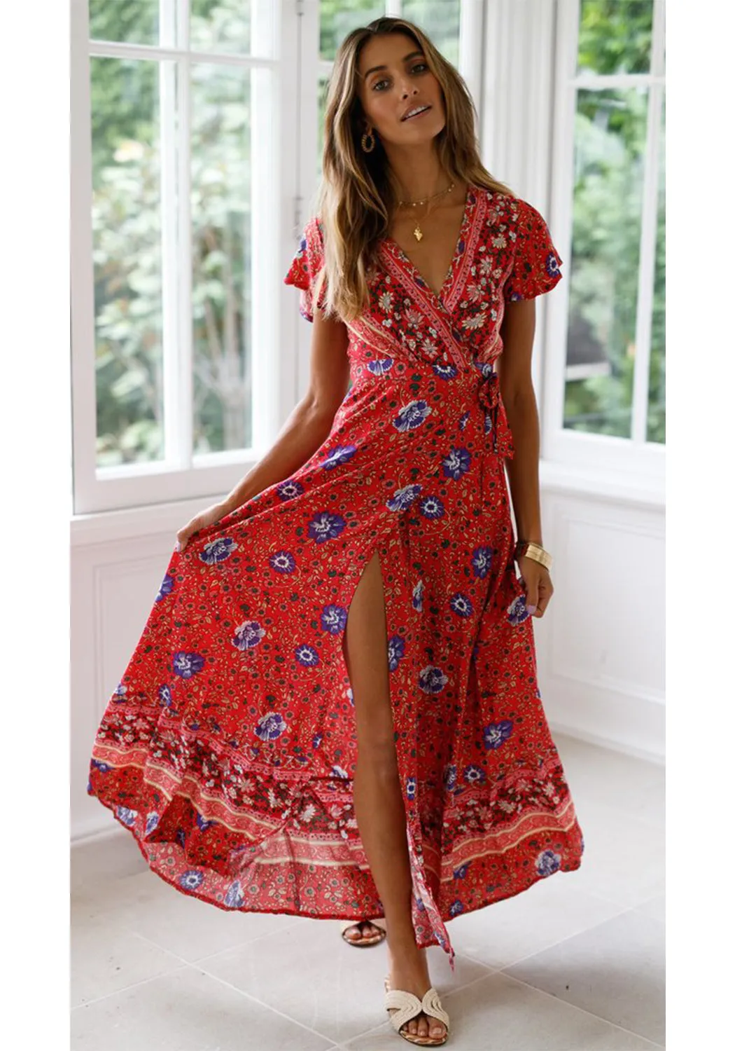 Flower Long Maxi Wrap Dress
