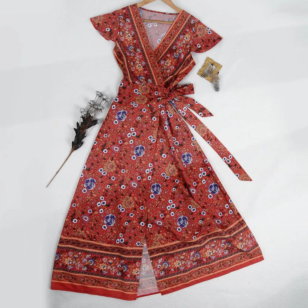 Flower Long Maxi Wrap Dress