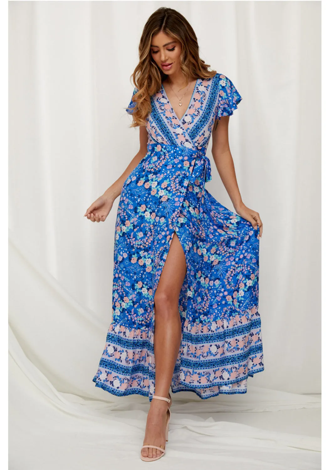 Flower Long Maxi Wrap Dress