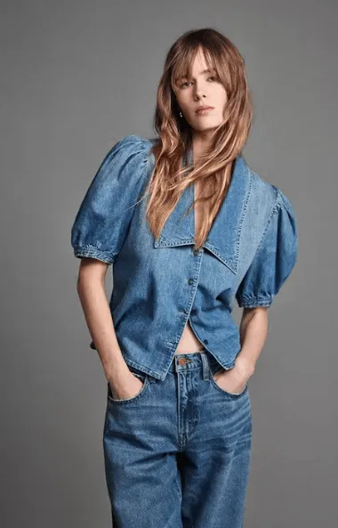 Frame Denim Sailor Blouse in Starlet