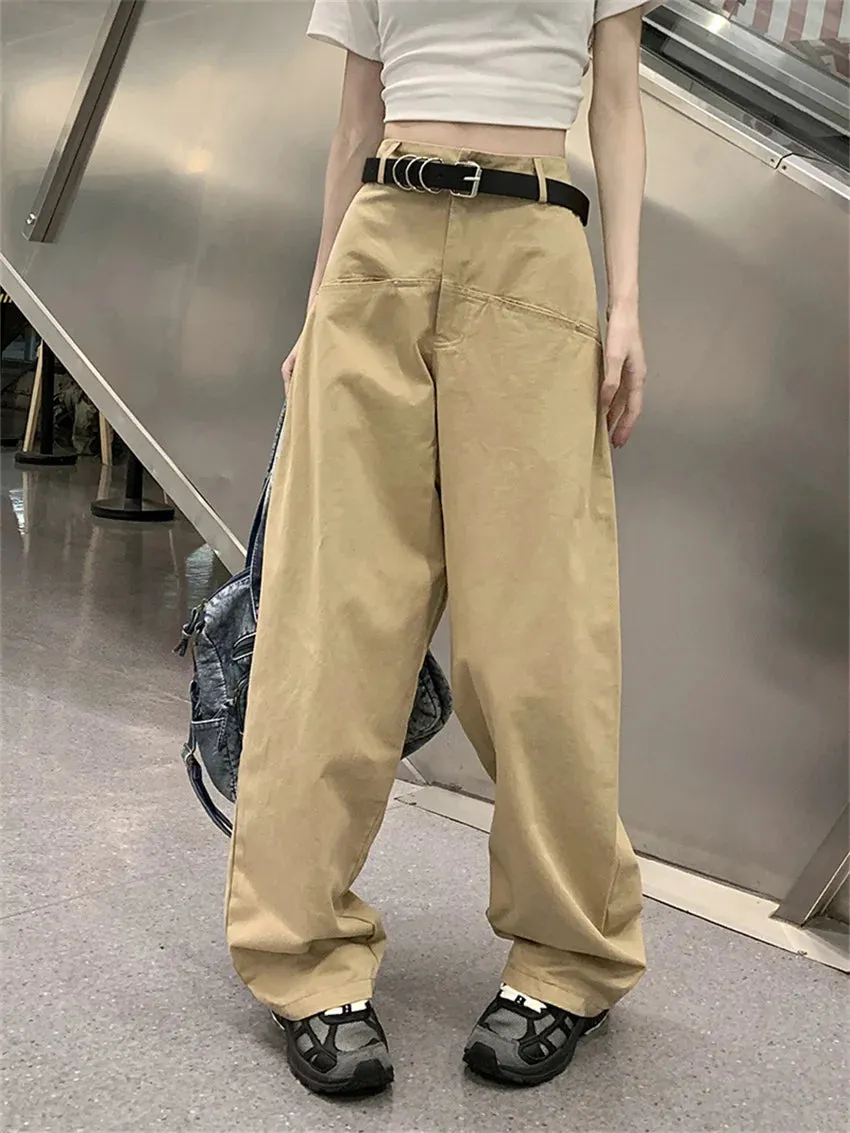Girlary Women Straight Pants With Belt Casual All Match OL Spring Fashion Minimalist 2024 Loose Streetwear High Waist Slim New