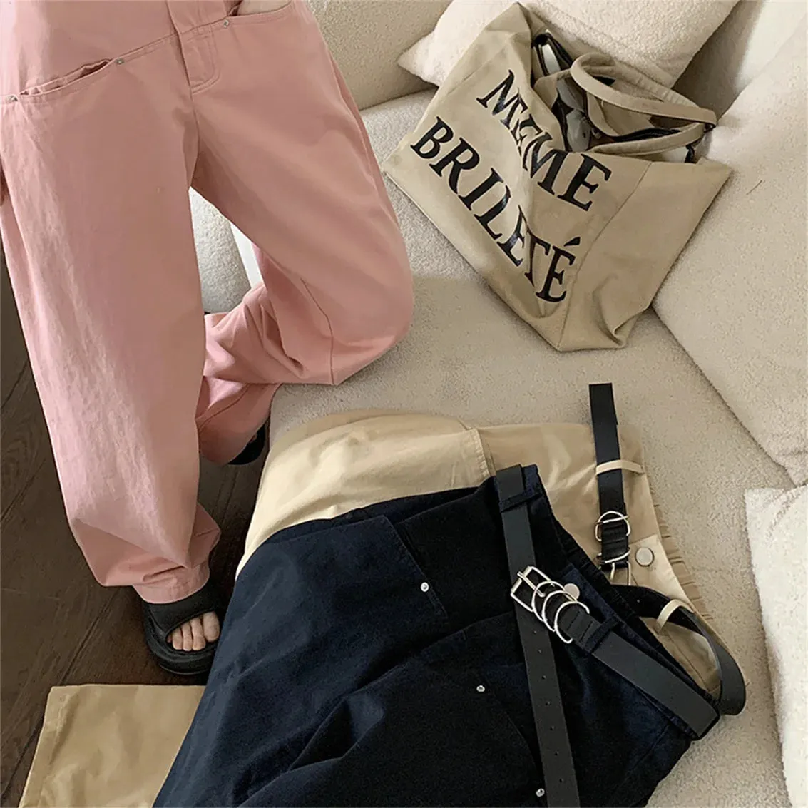 Girlary Women Straight Pants With Belt Casual All Match OL Spring Fashion Minimalist 2024 Loose Streetwear High Waist Slim New