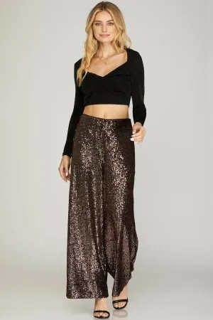 GOLD SEQUIN FLARED LEG PANTS