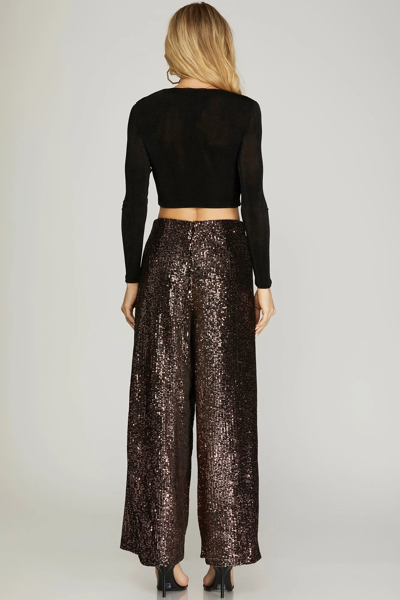 GOLD SEQUIN FLARED LEG PANTS