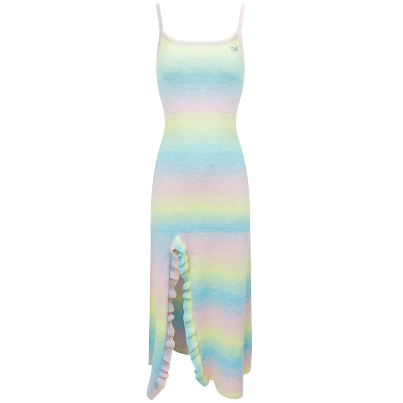 Gradient Contrast Slit Knit Dress