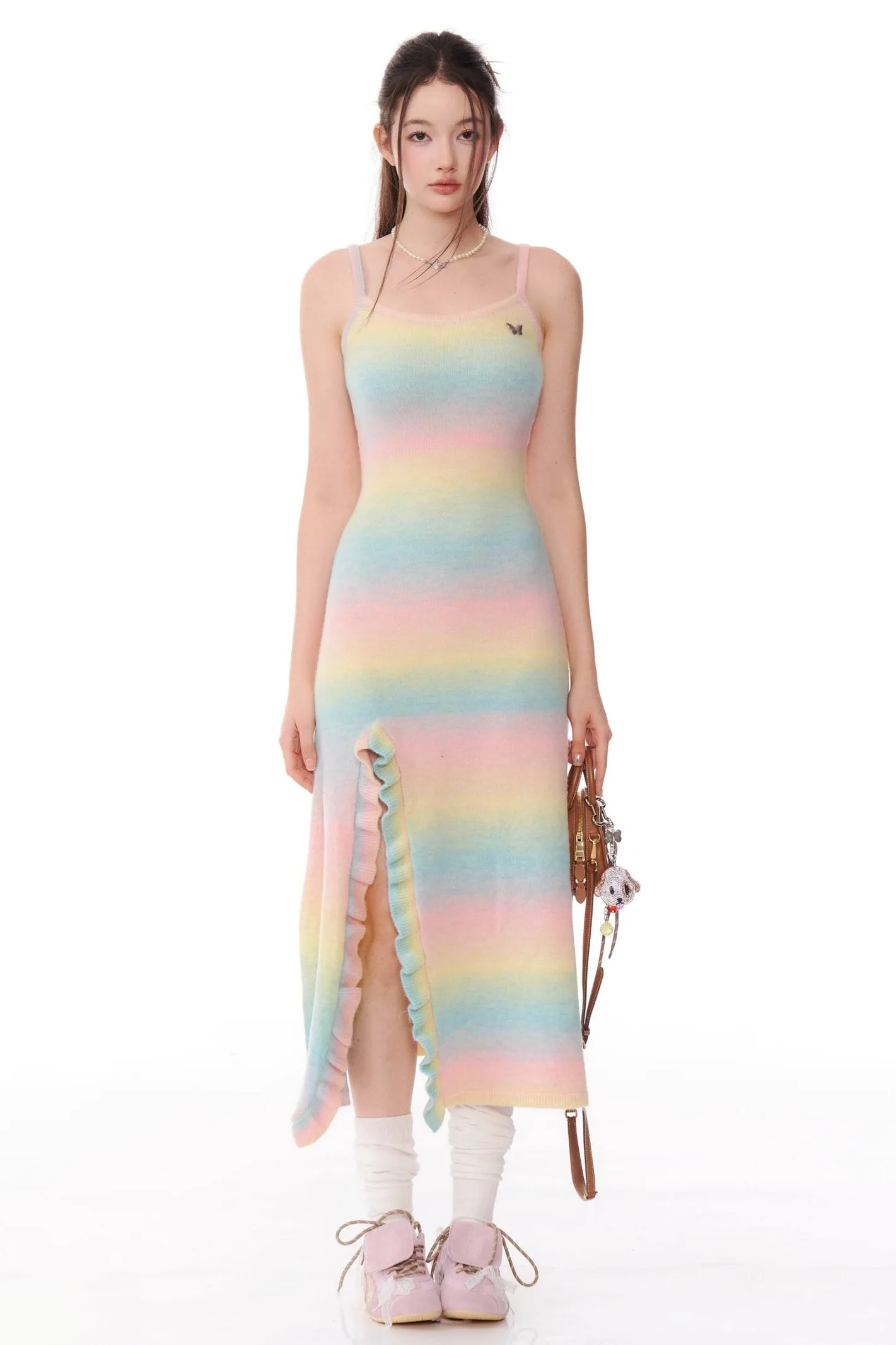Gradient Contrast Slit Knit Dress