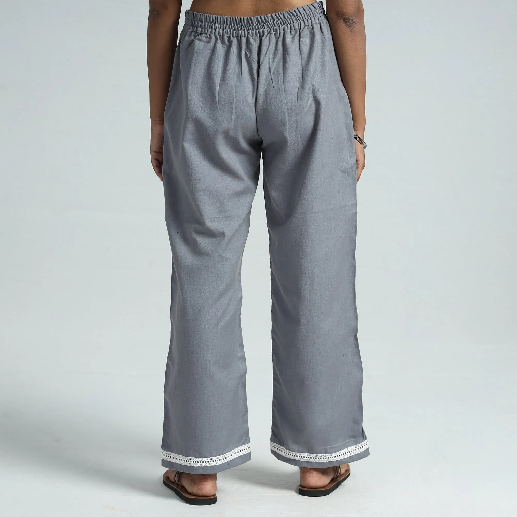 Grey - Plain Flex Cotton Elasticated Palazzo with Lace Work 07