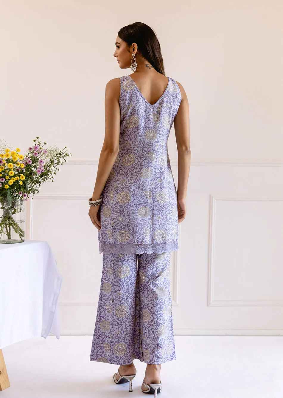 Greyish Purple Muslin Silk 3-Piece Kurta Set