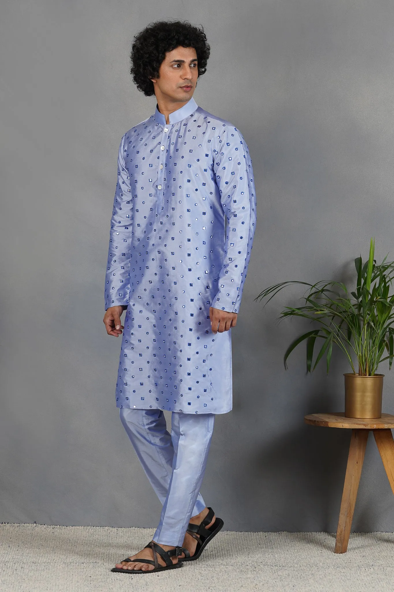 Halka Neela - Foil Mirror & Silk - Kurta Set