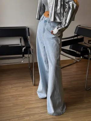 ICE BLUE WIDE LEG FLARED DENIM JEANS