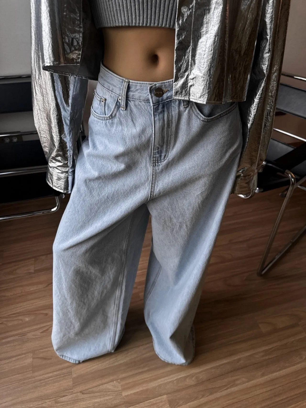 ICE BLUE WIDE LEG FLARED DENIM JEANS