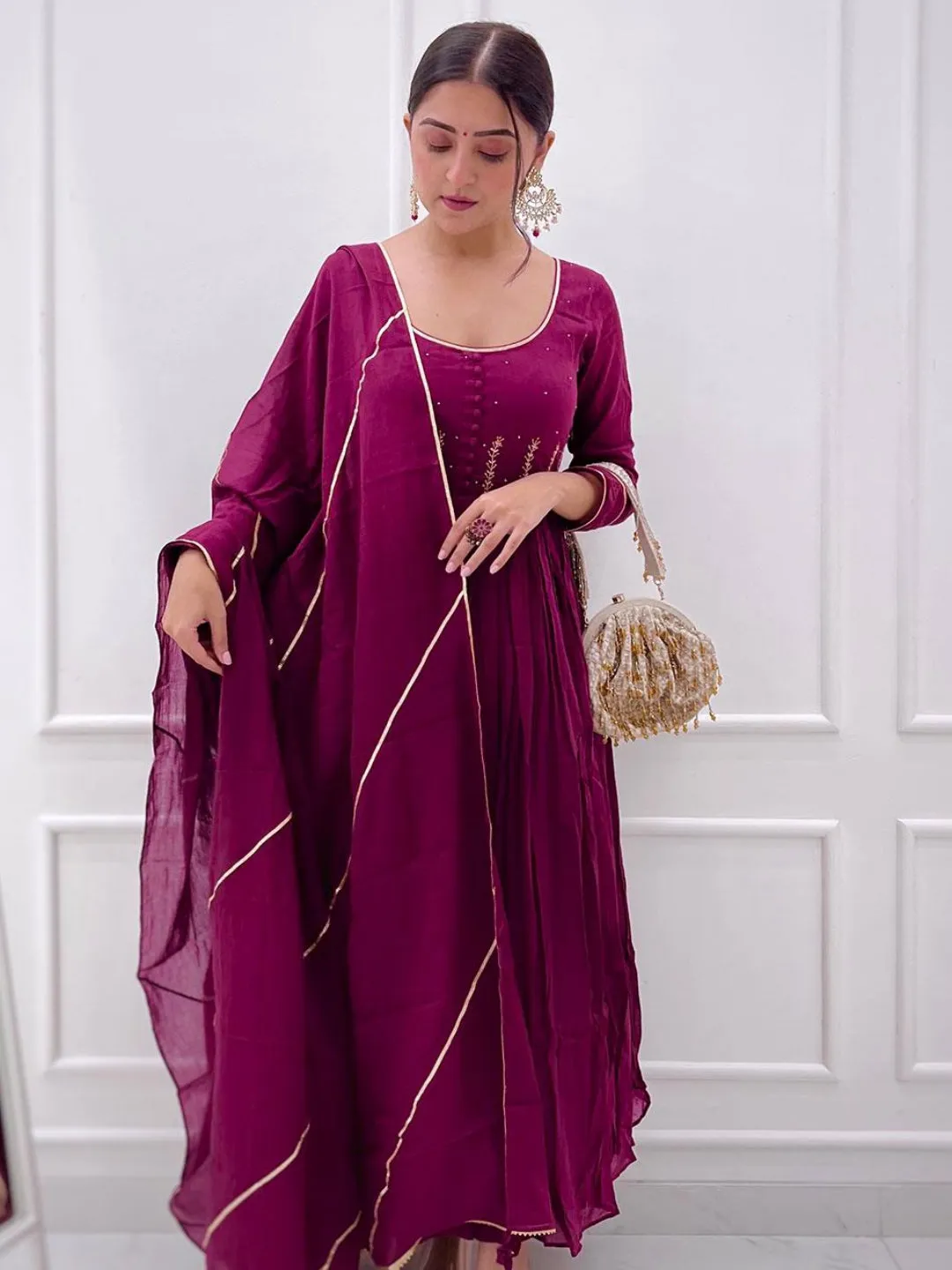 Jamuni Mulmul Anarkali Suit Set With Dupatta