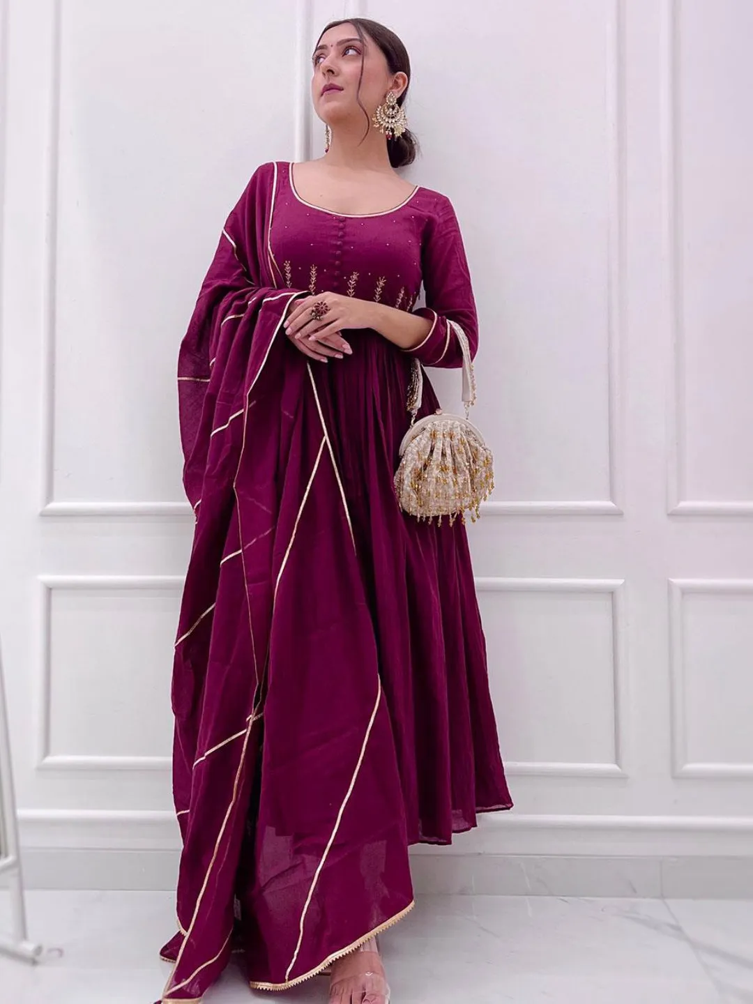 Jamuni Mulmul Anarkali Suit Set With Dupatta