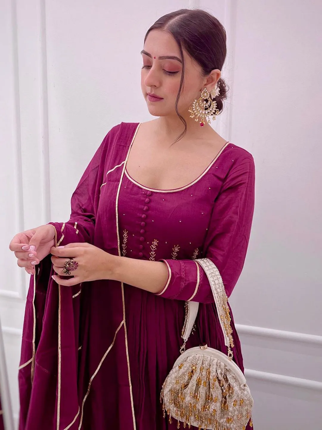 Jamuni Mulmul Anarkali Suit Set With Dupatta