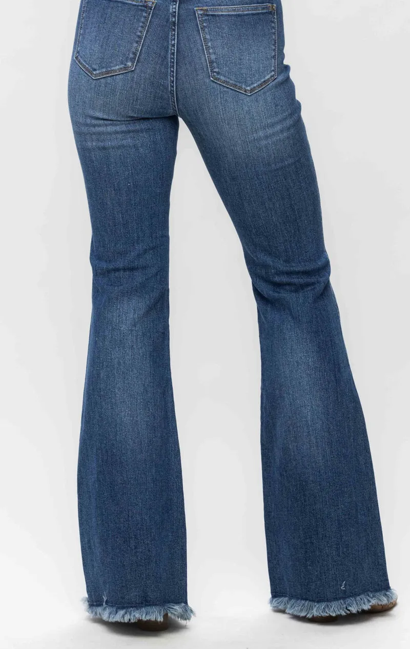 Judy Blue High Waist Tummy Control Fray Hem Flare - Plus Size