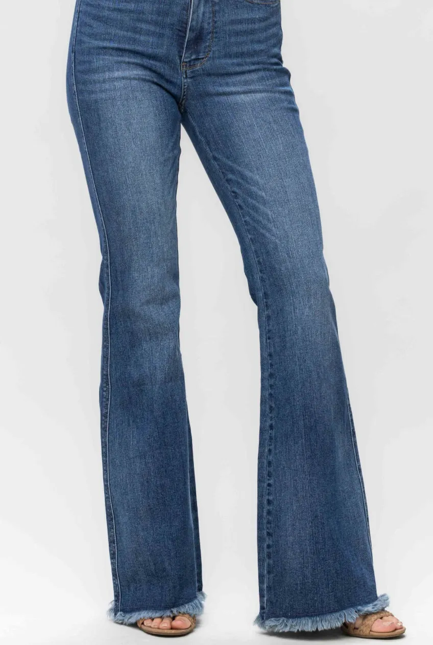 Judy Blue High Waist Tummy Control Fray Hem Flare - Plus Size