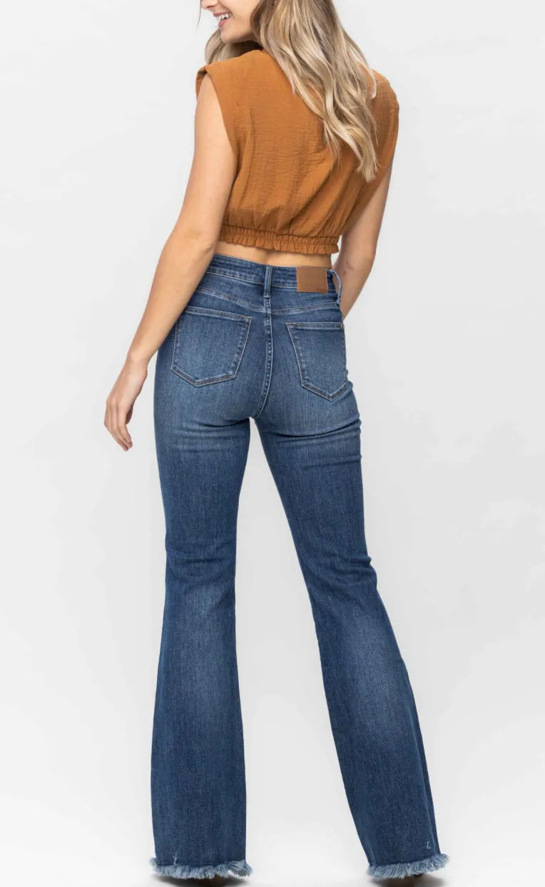 Judy Blue High Waist Tummy Control Fray Hem Flare - Plus Size