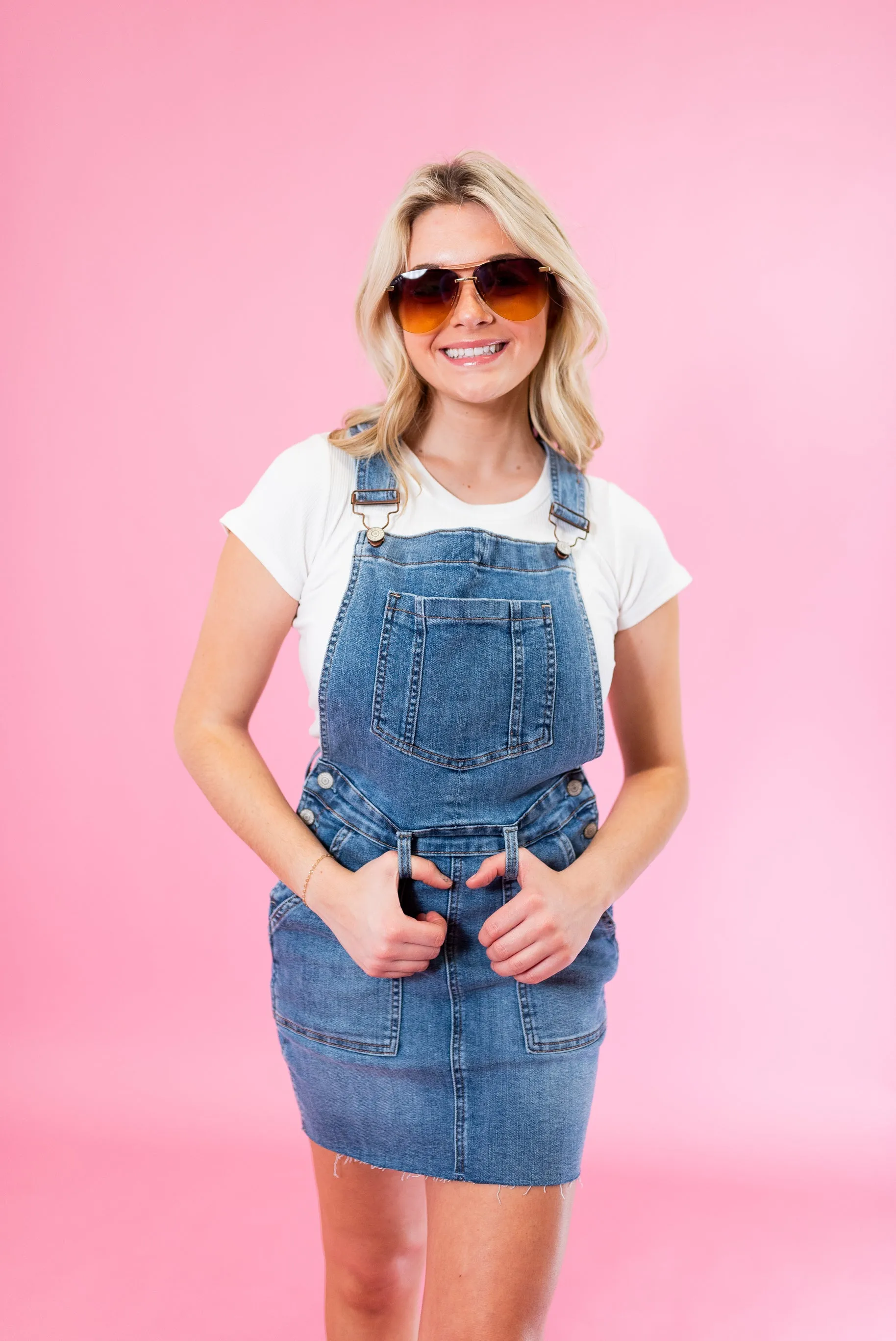 Judy Blue: High Waisted Raw Hem Overall Skirt